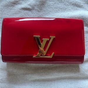 Louis Vuitton Glossy Red Clutch with Gold Logo
